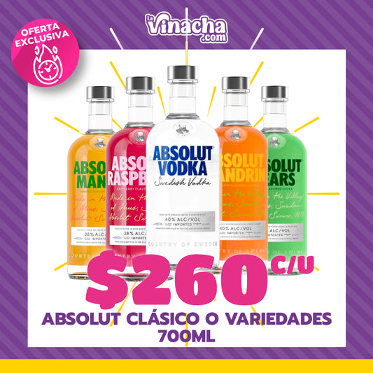 Vodka Absolut  Clasico o Sabores 750 ml.