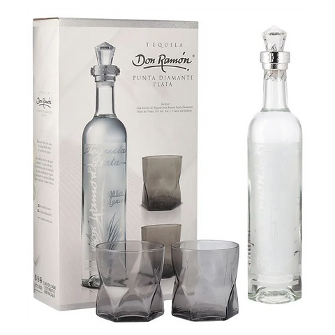 Tequila Don Ramón Plata punta diamante 750ml c/vasos